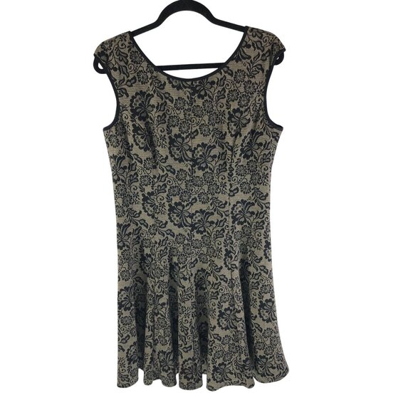 Maggy London Dress A Line Faux Lace Overlay Floral Sleeveless Black Beige 12 - Picture 1 of 4